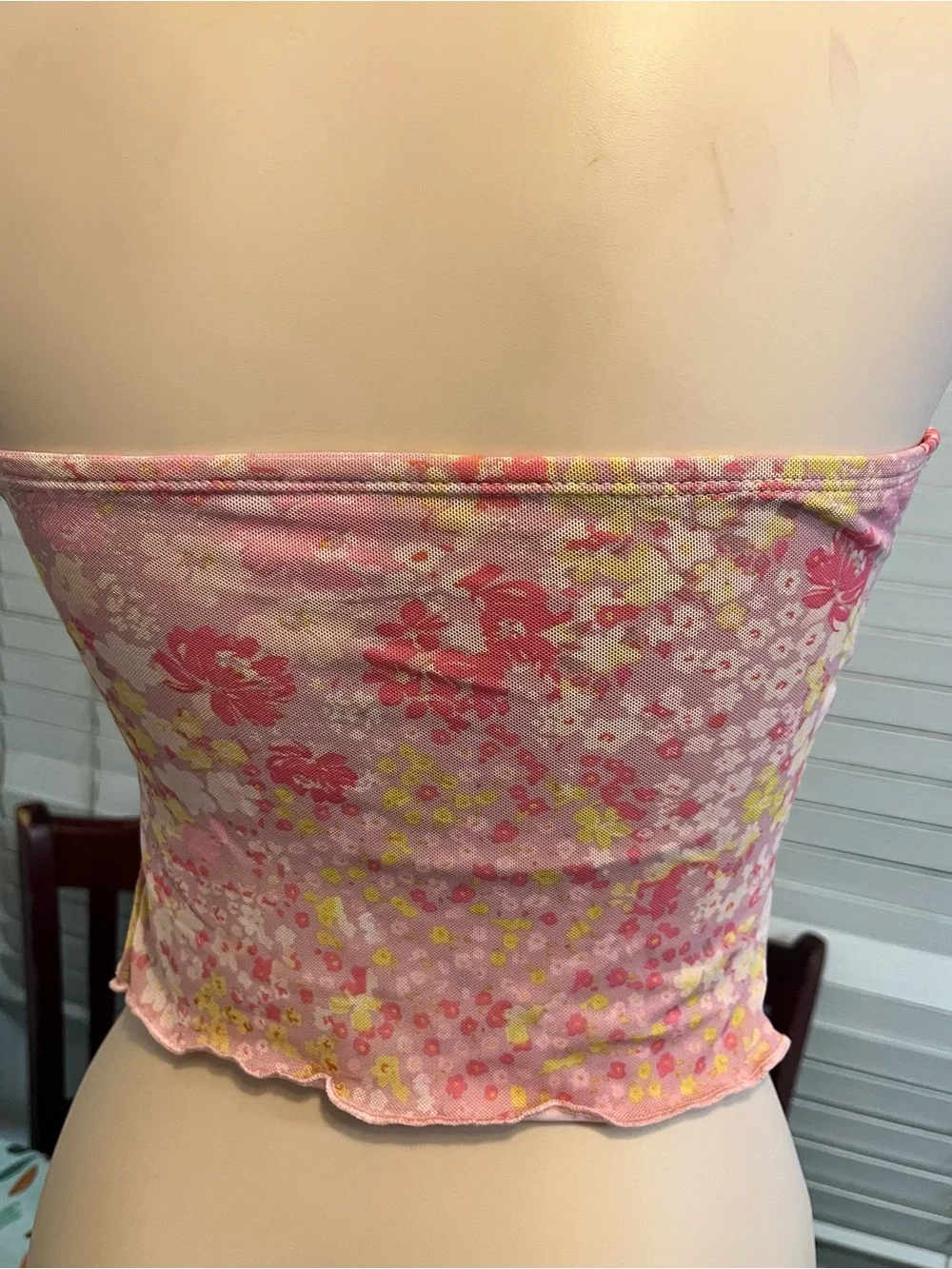 SHEIN Pink & Yellow Floral Bandeau Swim Coverup